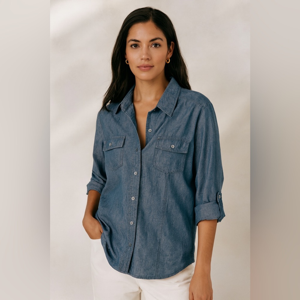 St. John’s Bay Chambray Button Shirt XL Cotton Coastal Cowgirl 90s Minimalist